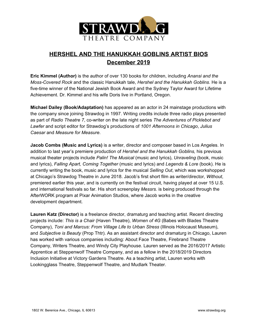 HERSHEL and the HANUKKAH GOBLINS ARTIST BIOS December 2019