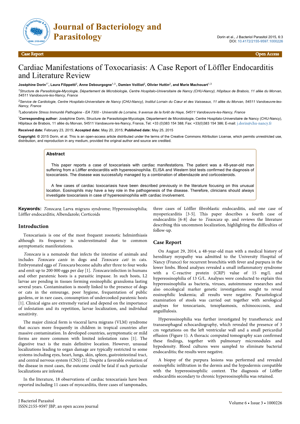 Cardiac Manifestations of Toxocariasis