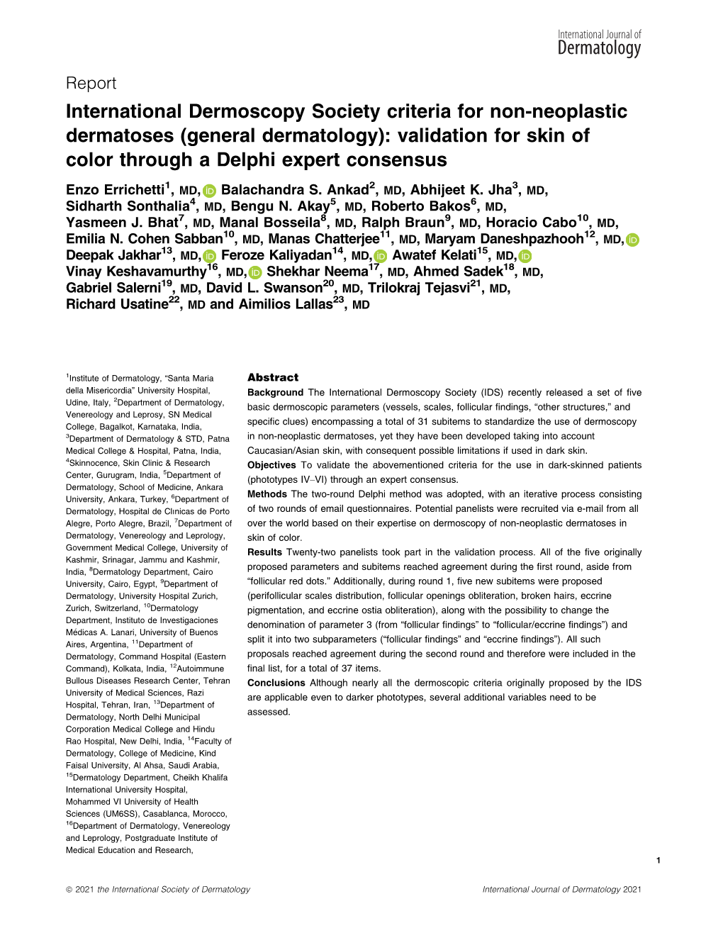 General Dermatology): Validation for Skin of Color Through a Delphi Expert Consensus