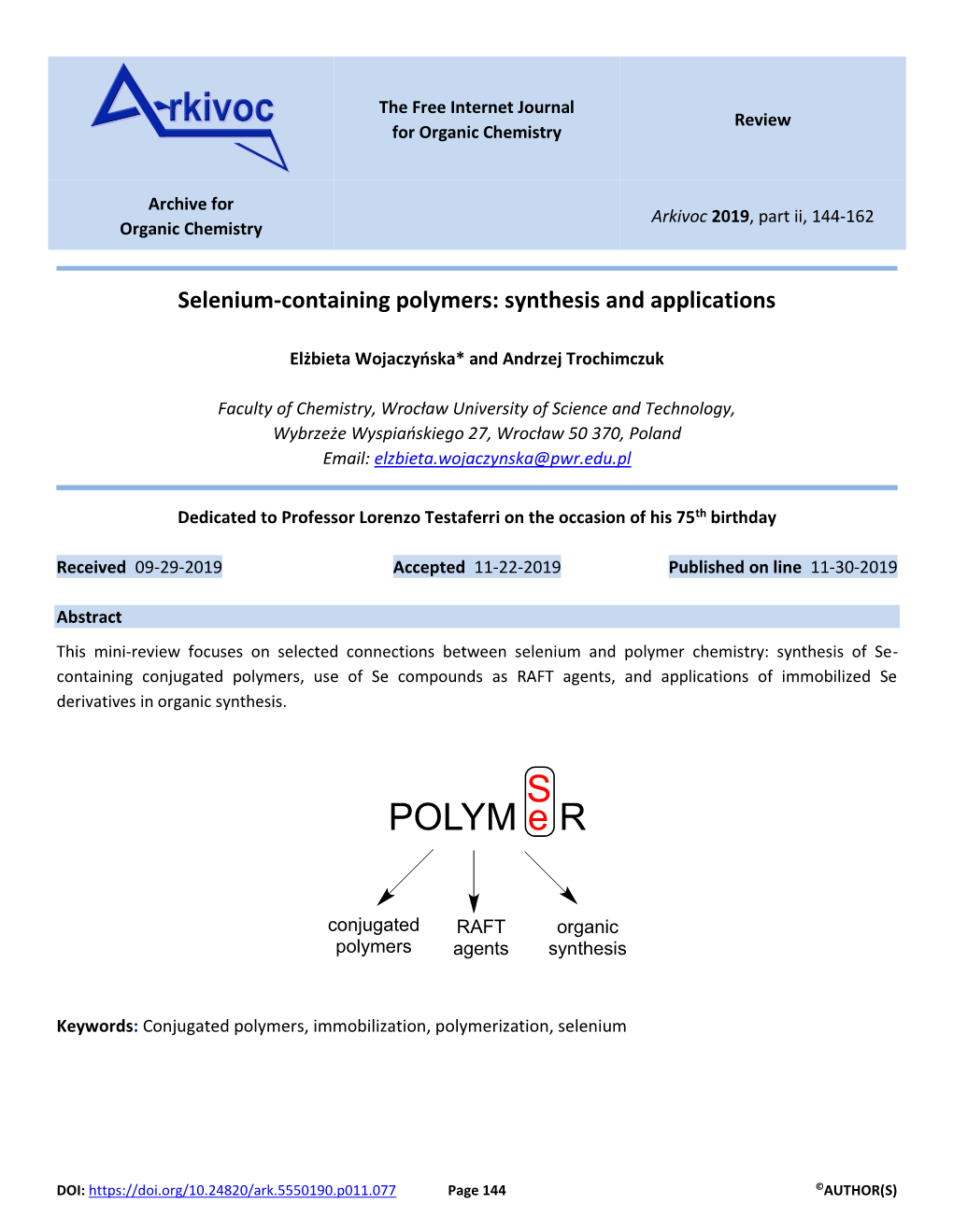 Selenium-Containing Polymers: Synthesis and Applications