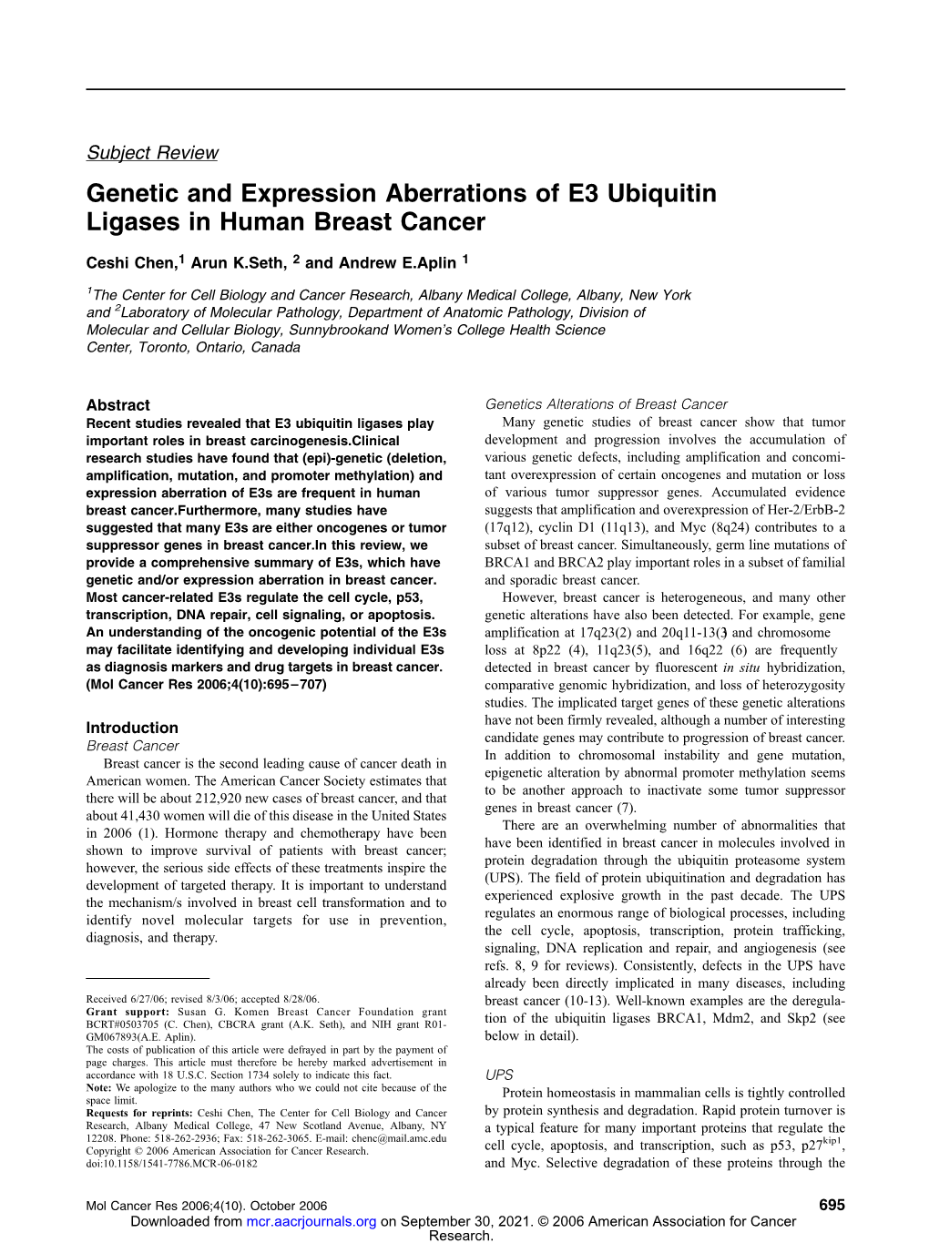 Genetic and Expression Aberrations of E3 Ubiquitin Ligases in Human Breast Cancer