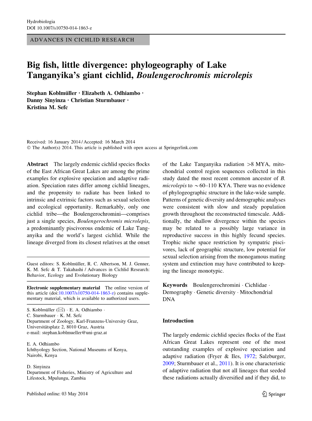 Phylogeography of Lake Tanganyika's Giant Cichlid