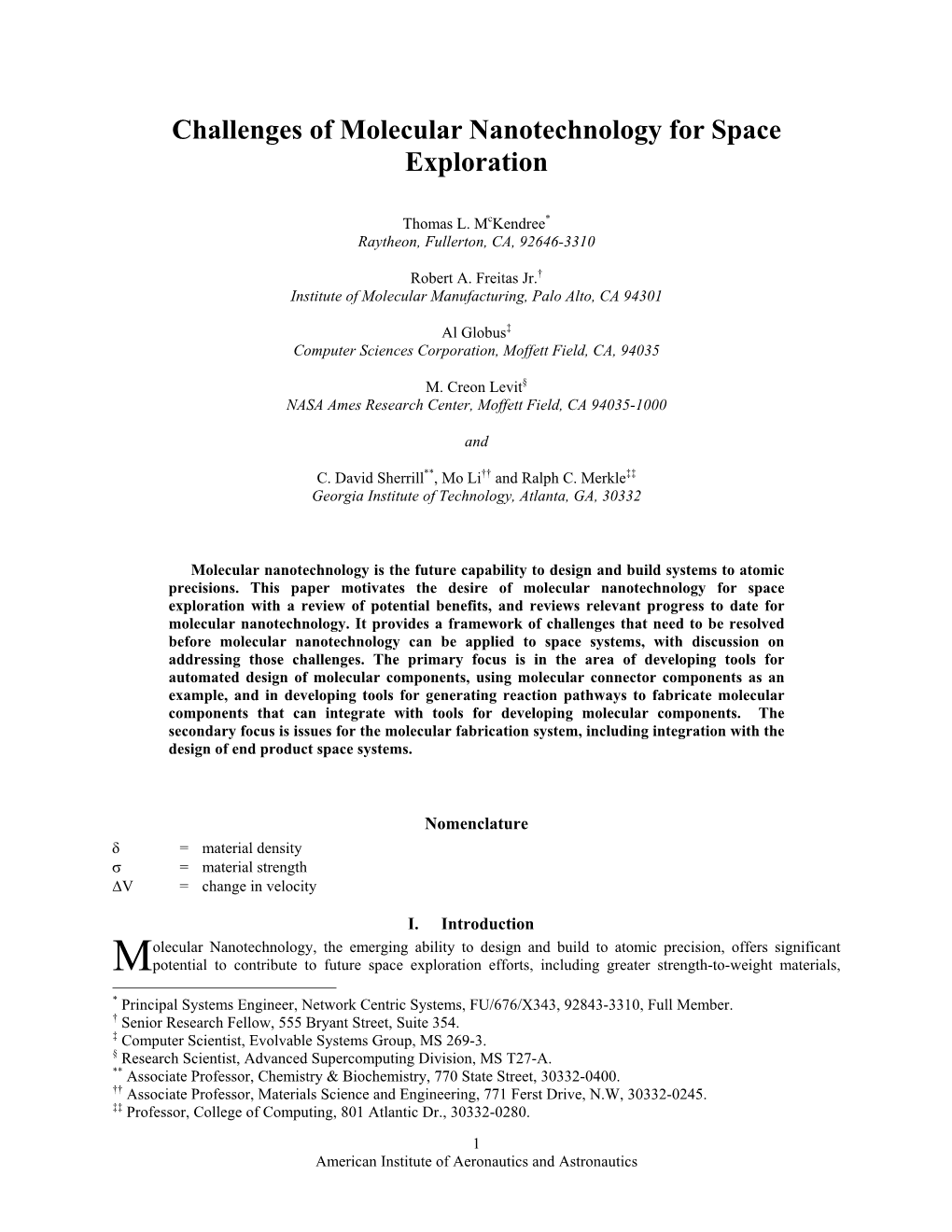 Challenges of Molecular Nanotechnology for Space Exploration