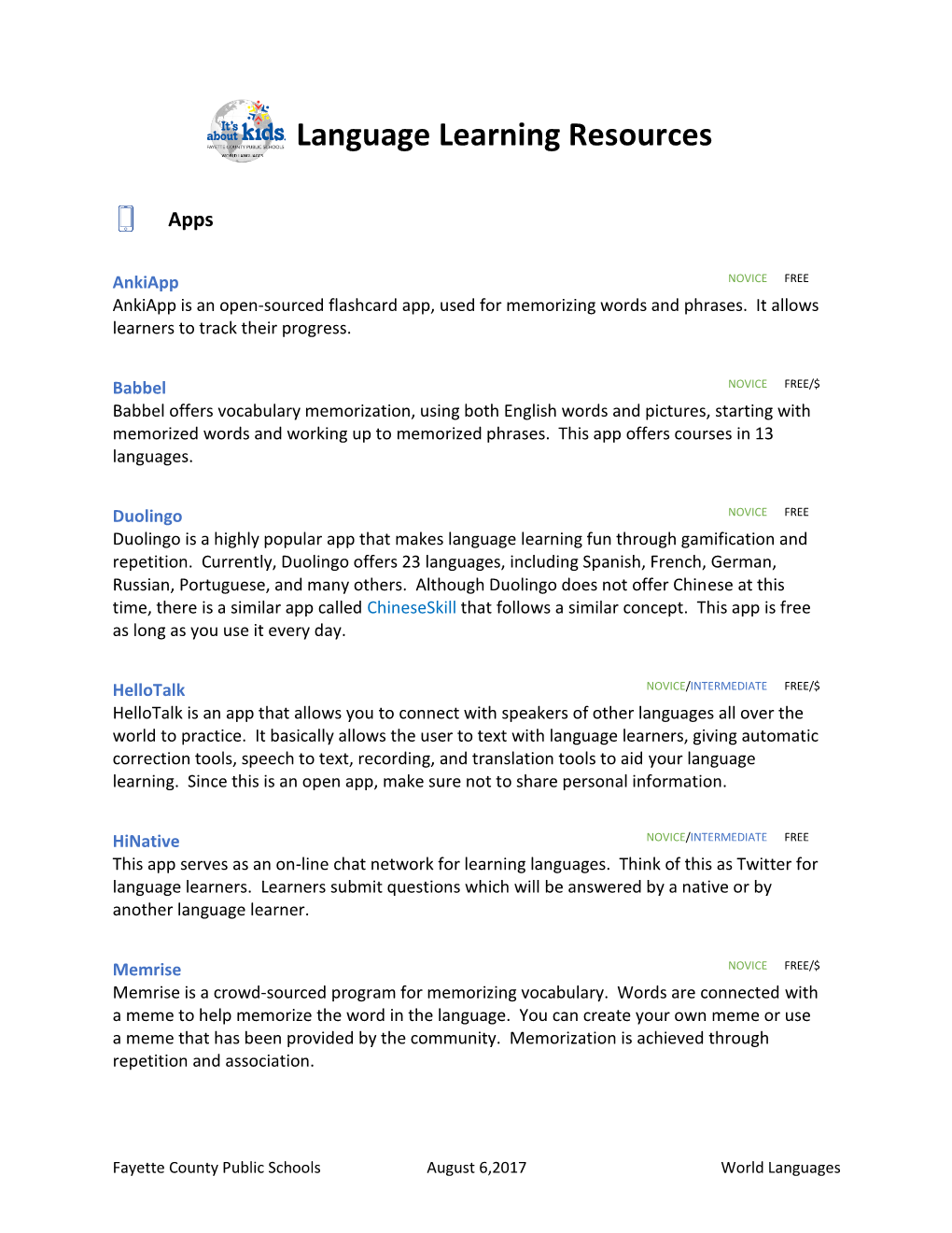 Language Learning Resources