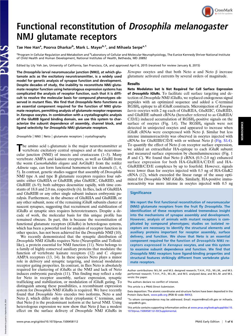 Functional Reconstitution of Drosophila Melanogaster NMJ Glutamate Receptors