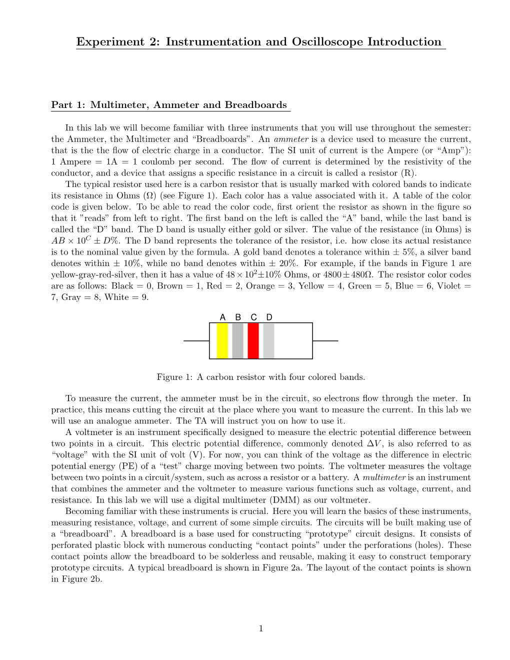 Experiment 2: Instrumentation and Oscilloscope Introduction