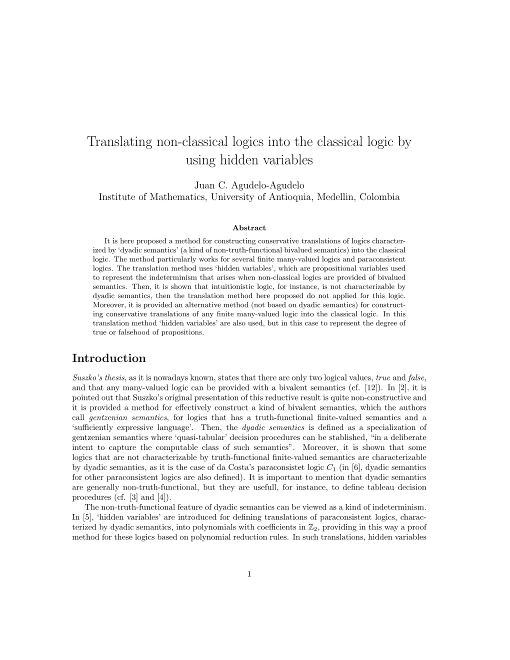 Translating Non-Classical Logics Into the Classical Logic by Using Hidden Variables