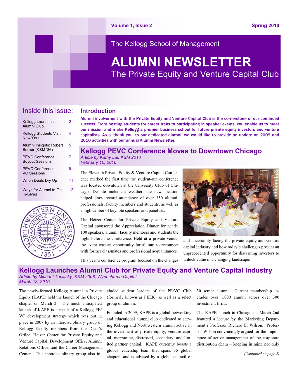 ALUMNI NEWSLETTER the Private Equity and Venture Capital Club