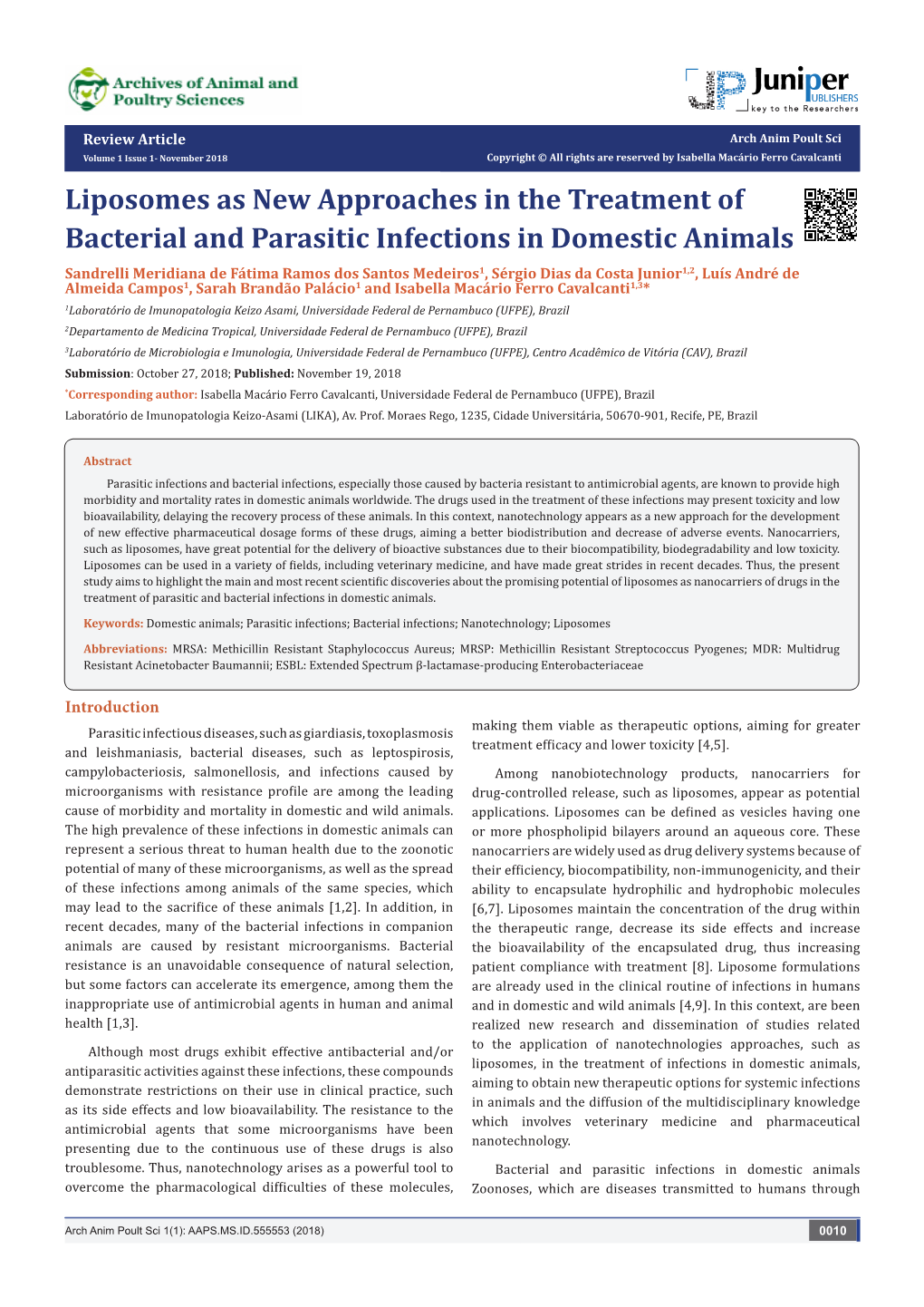 Liposomes As New Approaches in the Treatment of Bacterial and Parasitic Infections in Domestic Animals