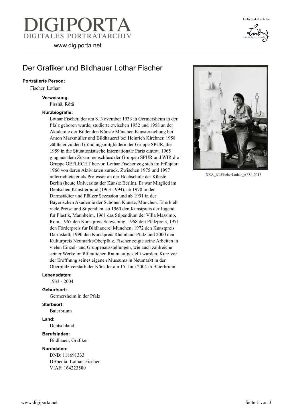 Der Grafiker Und Bildhauer Lothar Fischer