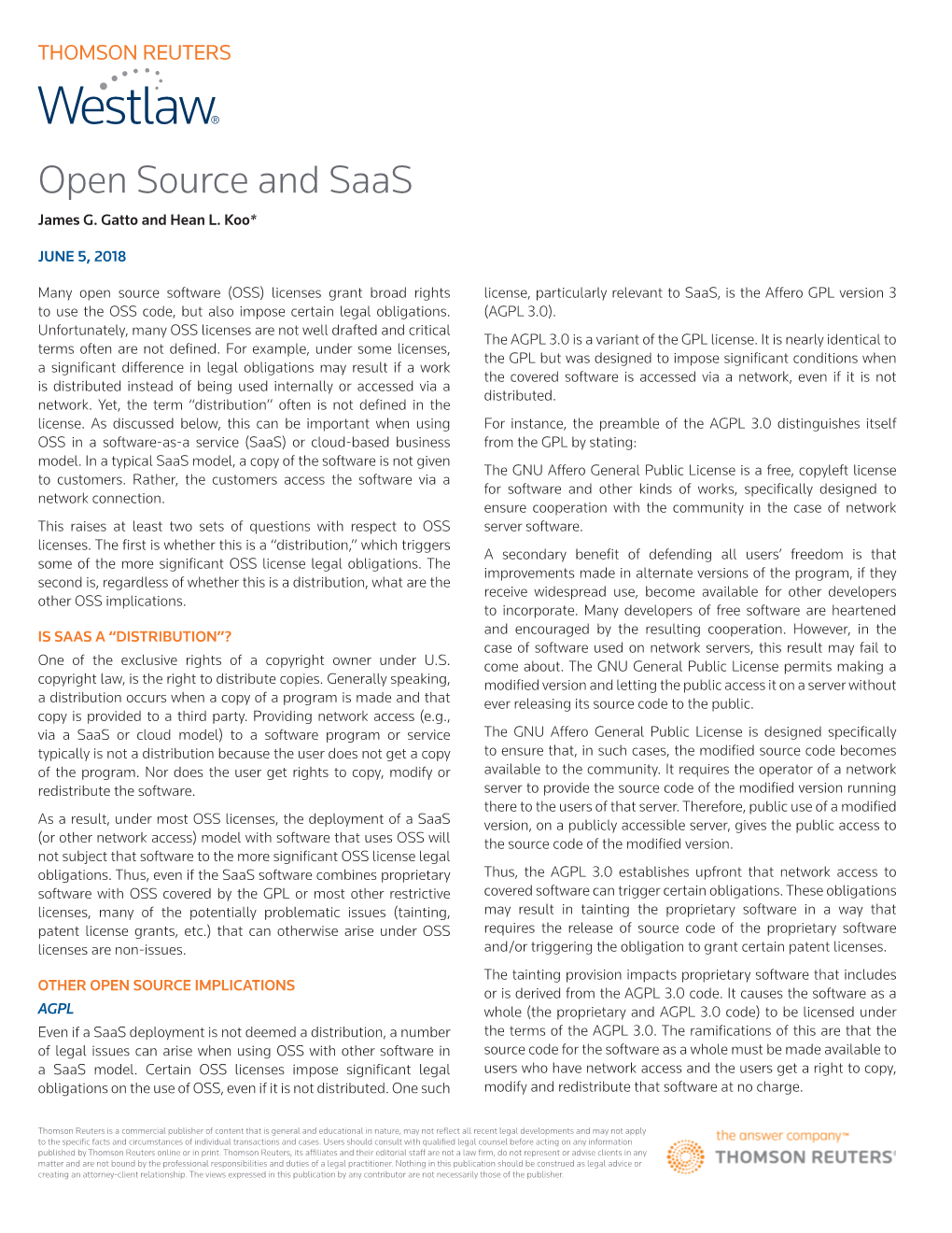 Open Source and Saas James G