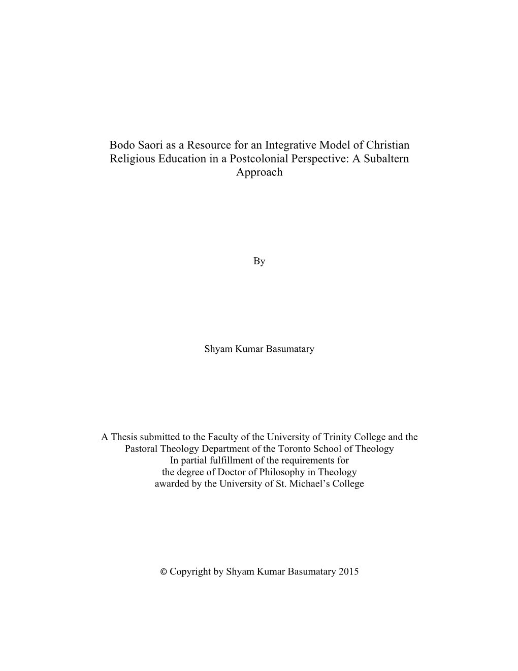 Bodo Saori As a Resource for an Integrative Model of Christian Religious Education in a Postcolonial Perspective: a Subaltern Approach