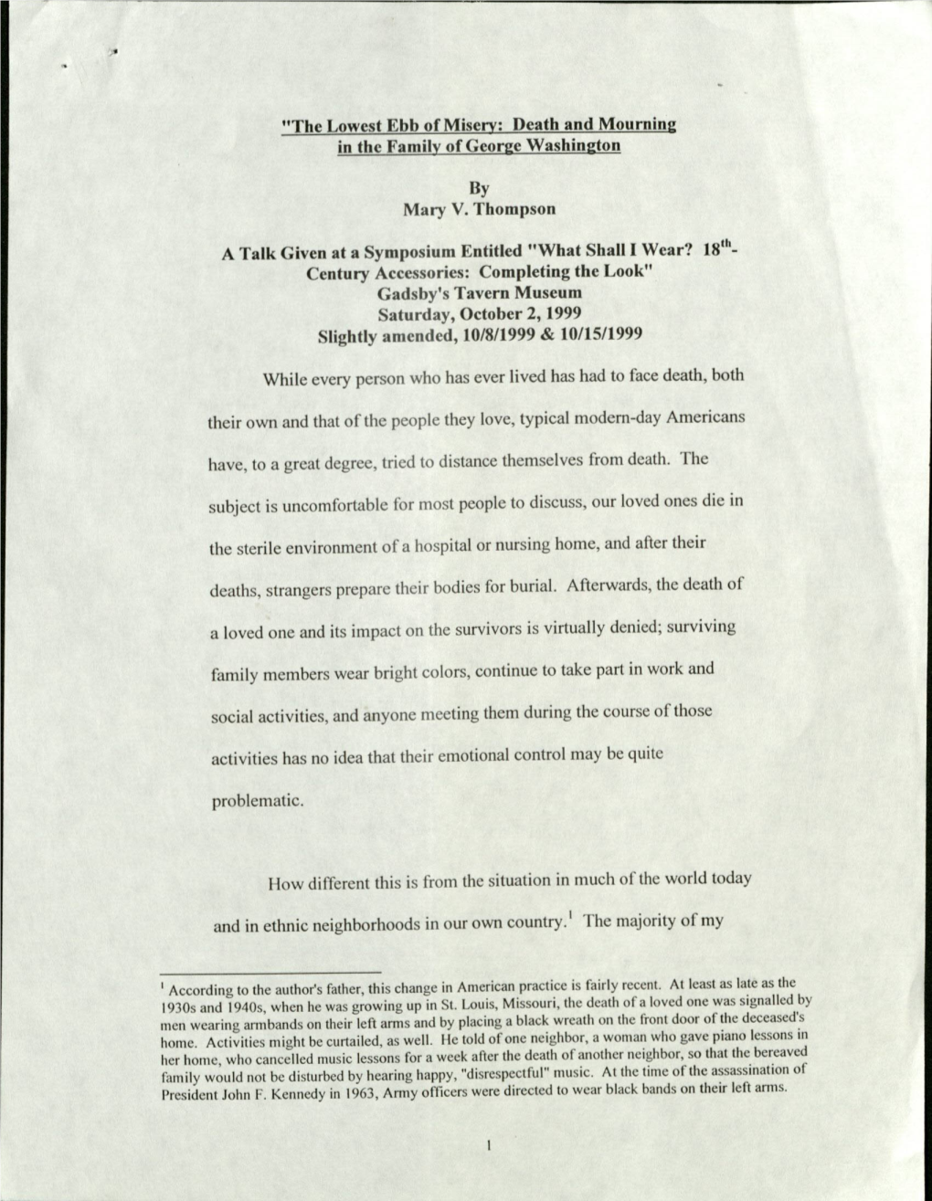 The Lowest Ebb of Misery: Death and Mourning in the Family of George Washington