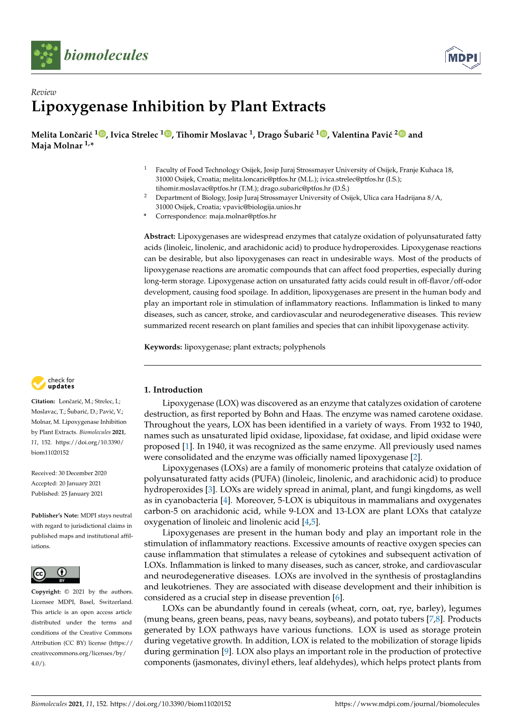 Lipoxygenase Inhibition by Plant Extracts