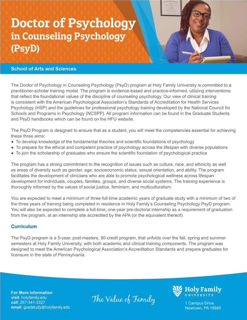 Doctor of Psychology in Counseling Psychology (Psyd)