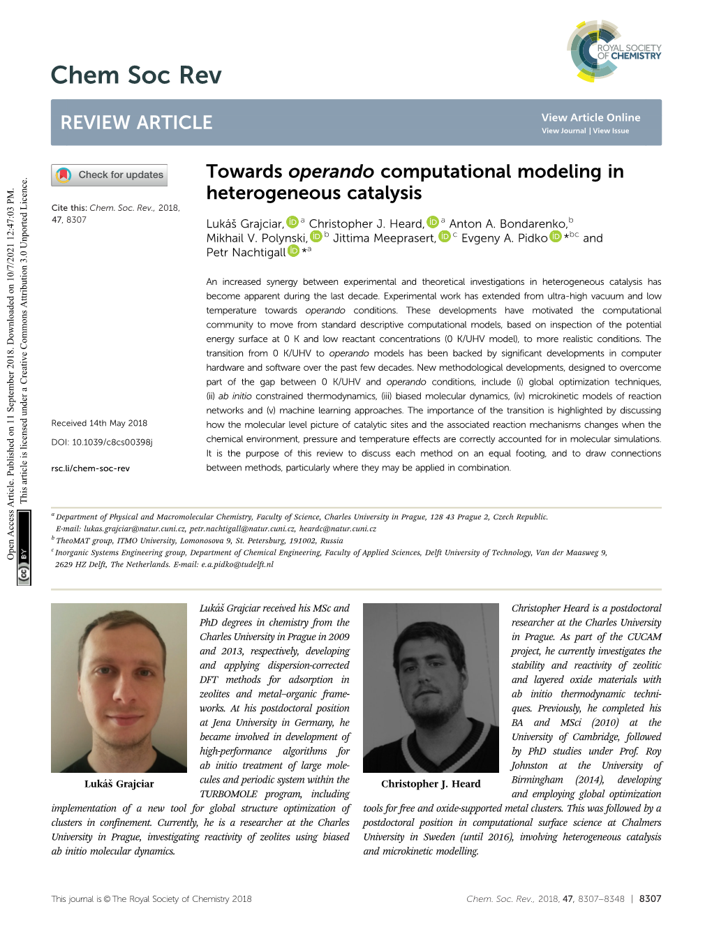 Towards Operando Computational Modeling in Heterogeneous Catalysis Cite This: Chem