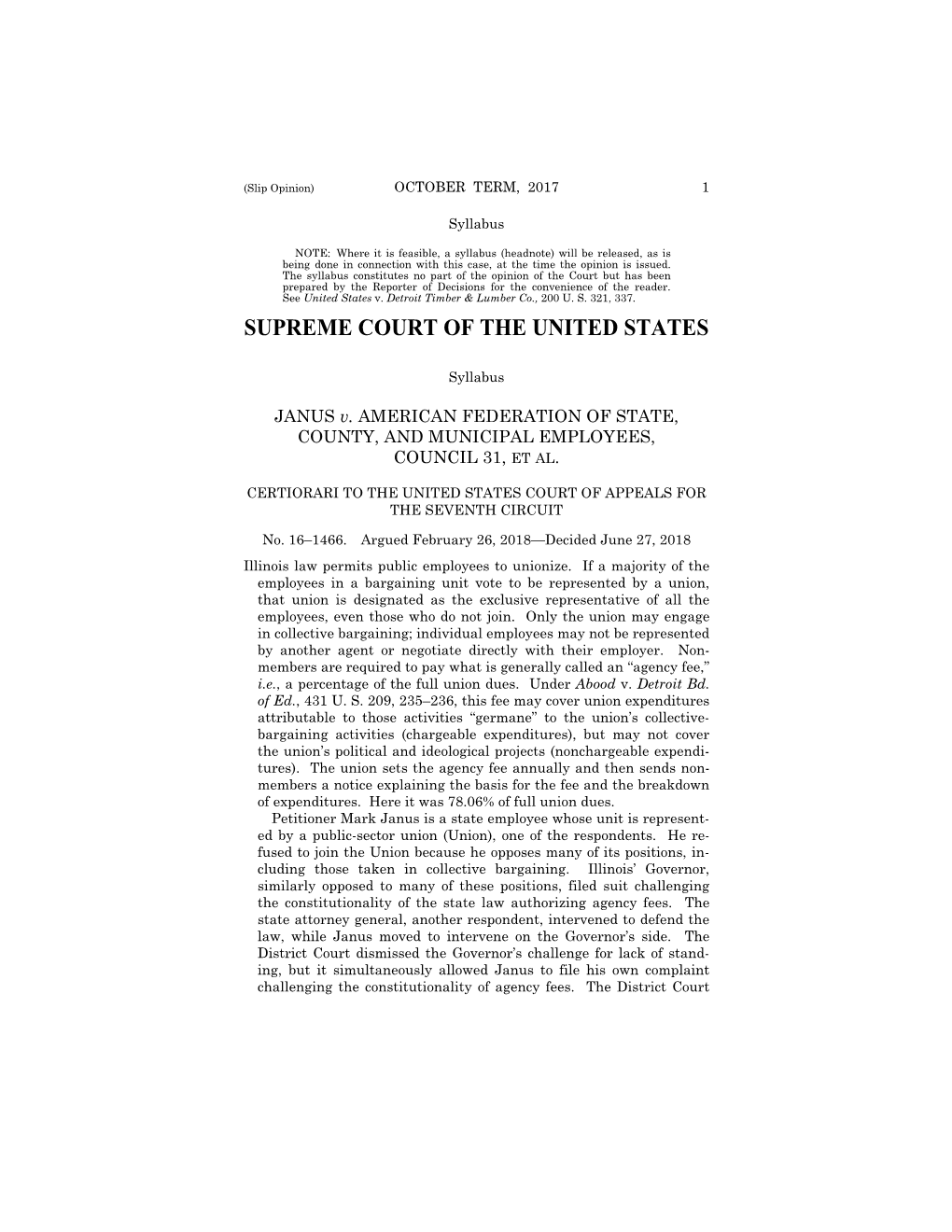 16-1466 Janus V. State, County, and Municipal Employees (06/27/2018)