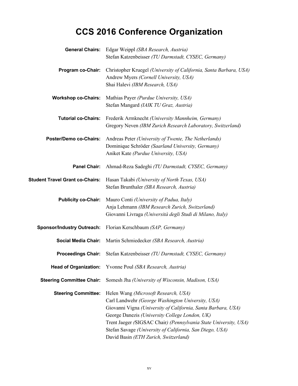 CCS 2016 Conference Organization