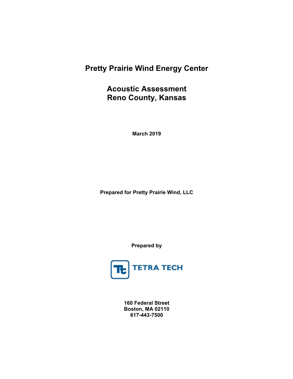 Pretty Prairie Wind Energy Center Acoustic Assessment Reno County