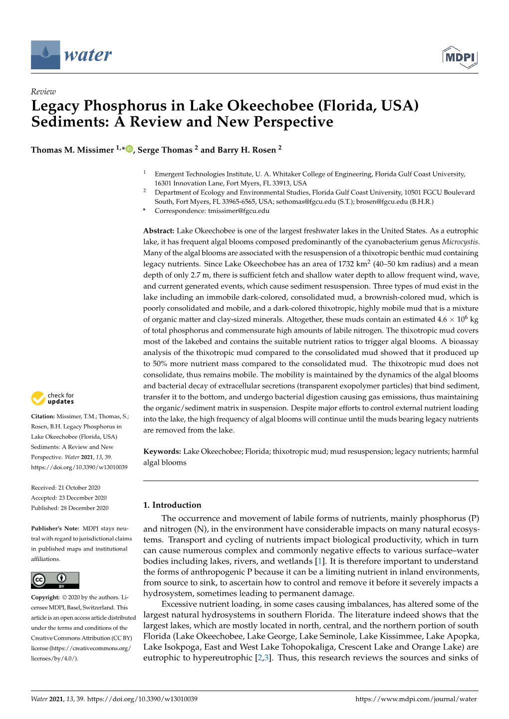 Legacy Phosphorus in Lake Okeechobee (Florida, USA) Sediments: a Review and New Perspective