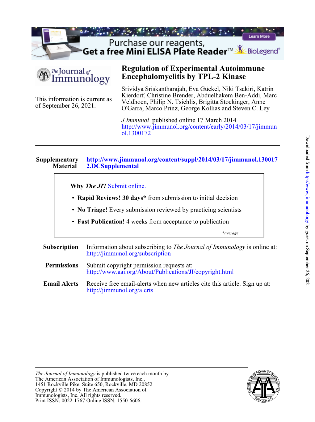 Regulation of Experimental Autoimmune Encephalomyelitis By