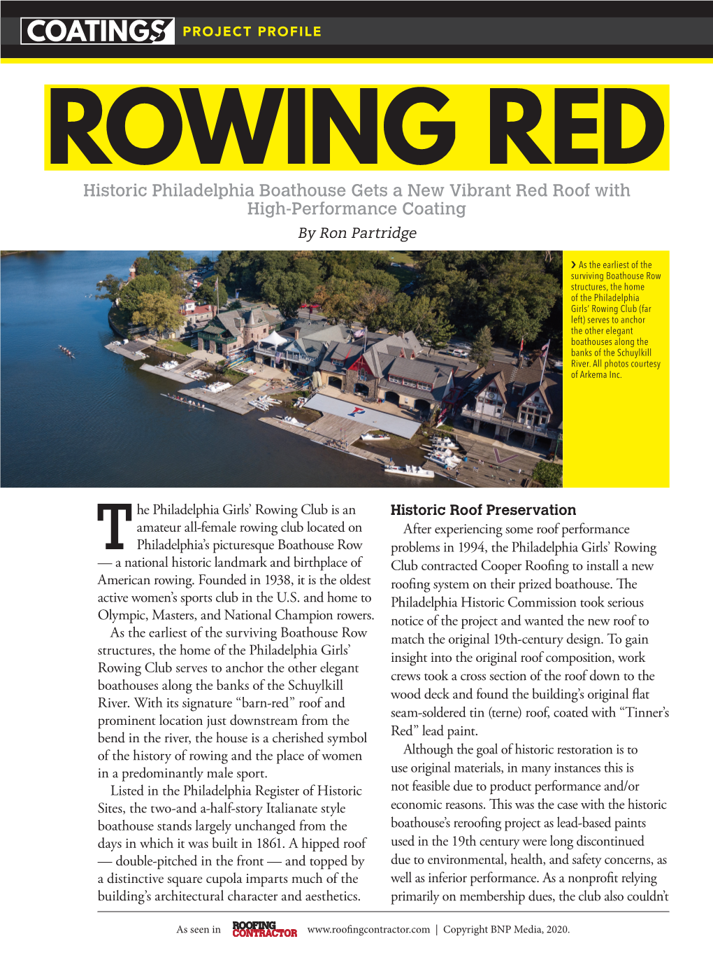 ROWING RED Historic Philadelphia Boathouse Gets a New Vibrant Red Roof with High-Performance Coating by Ron Partridge