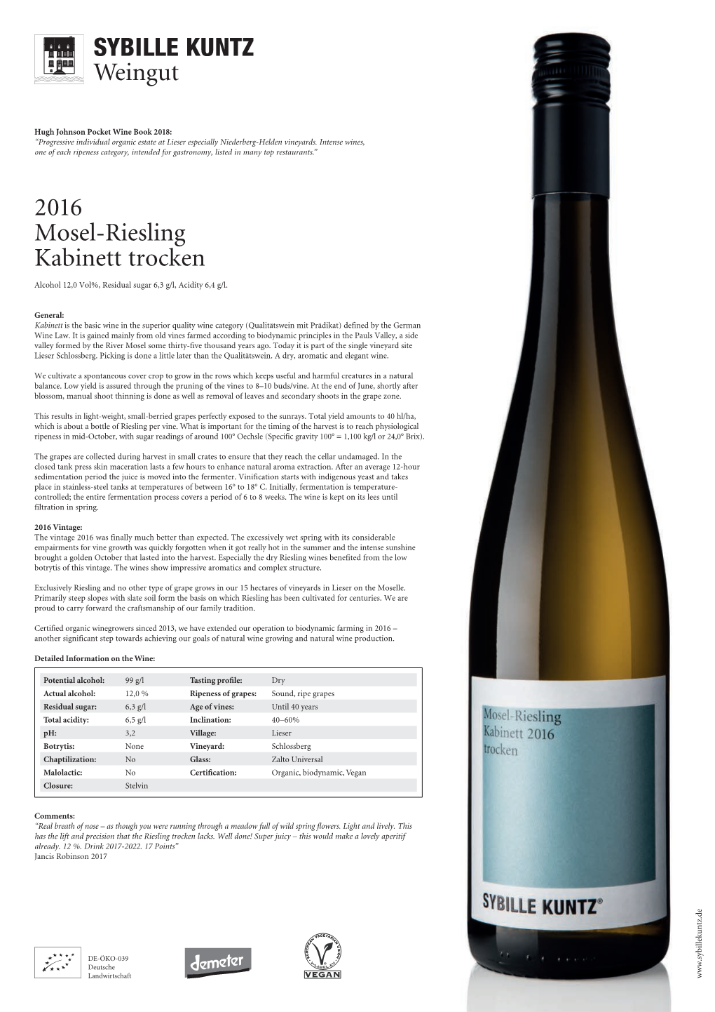 2016 Mosel-Riesling Kabinett Trocken SYBILLE KUNTZ Weingut