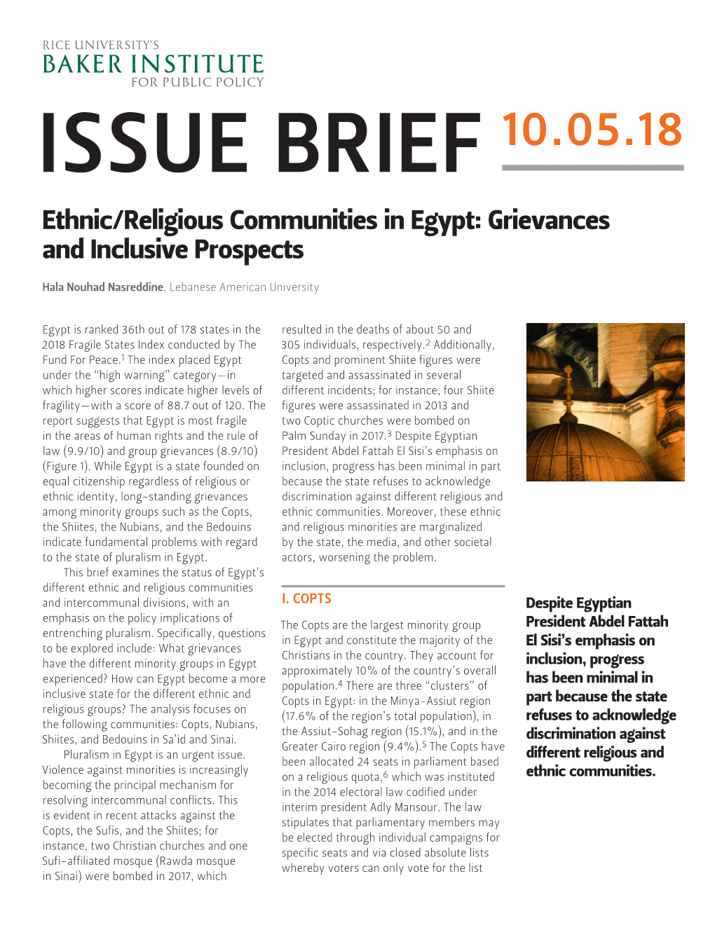 Ethnic/Religious Communities in Egypt: Grievances and Inclusive Prospects