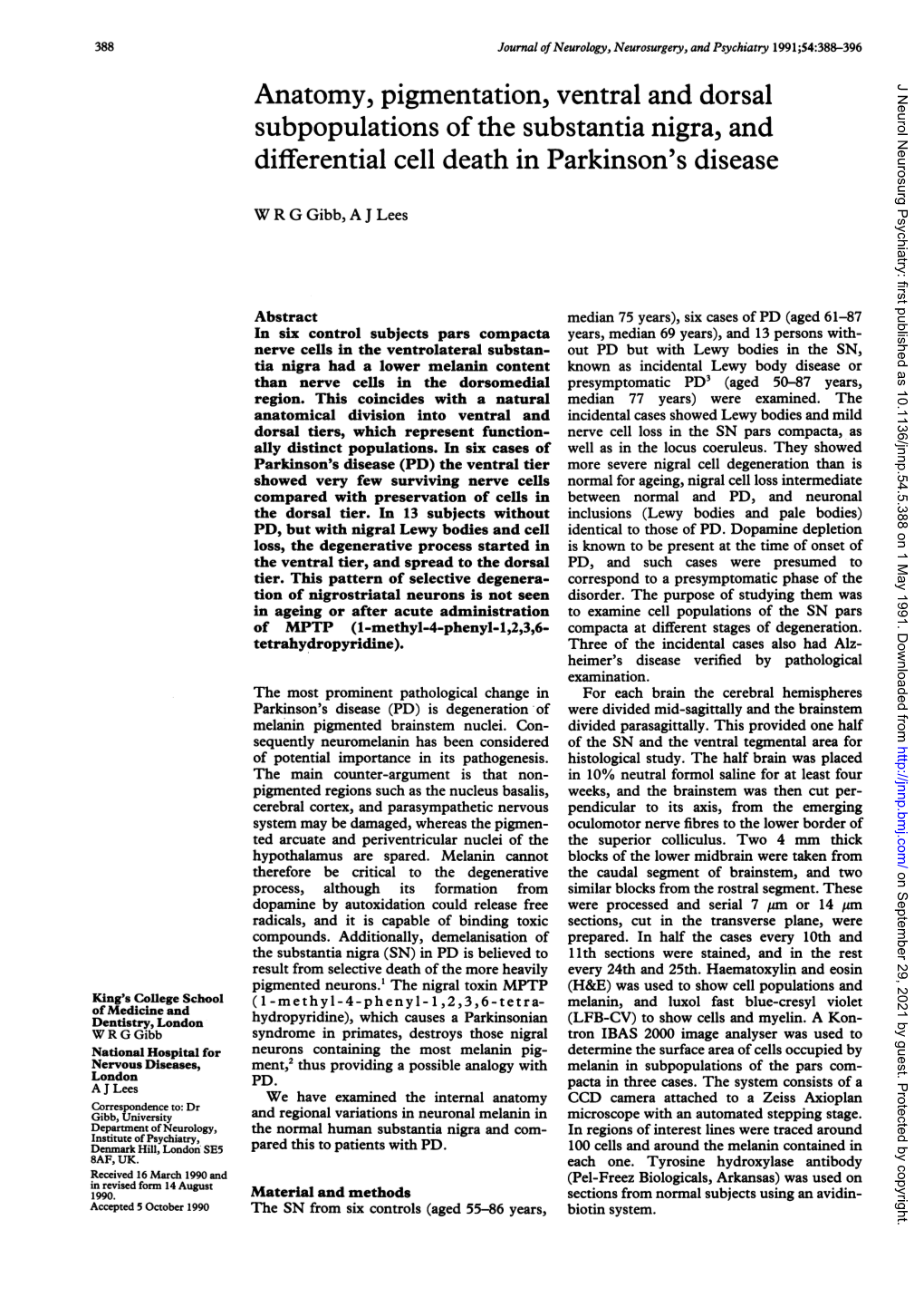 Anatomy, Pigmentation, Ventral and Dorsal Subpopulations of the Substantia Nigra, and Differential Cell Death in Parkinson's Disease 389