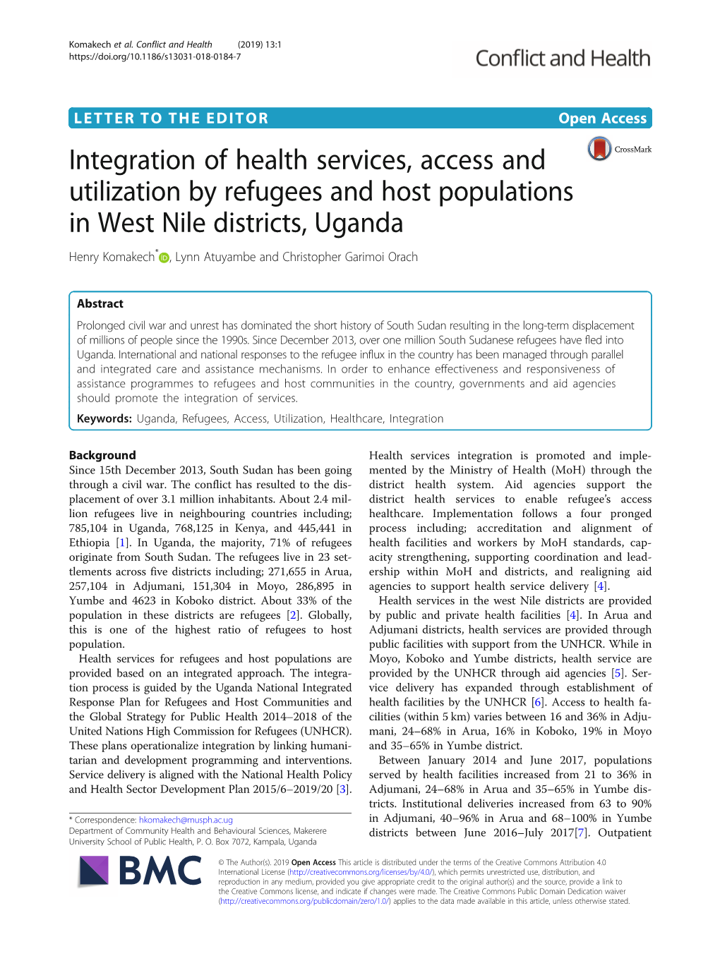Integration of Health Services, Access and Utilization by Refugees and Host