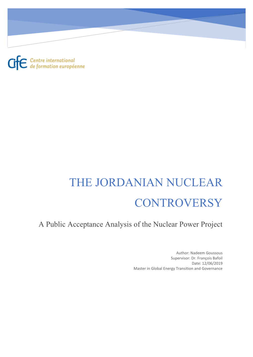 The Jordanian Nuclear Controversy