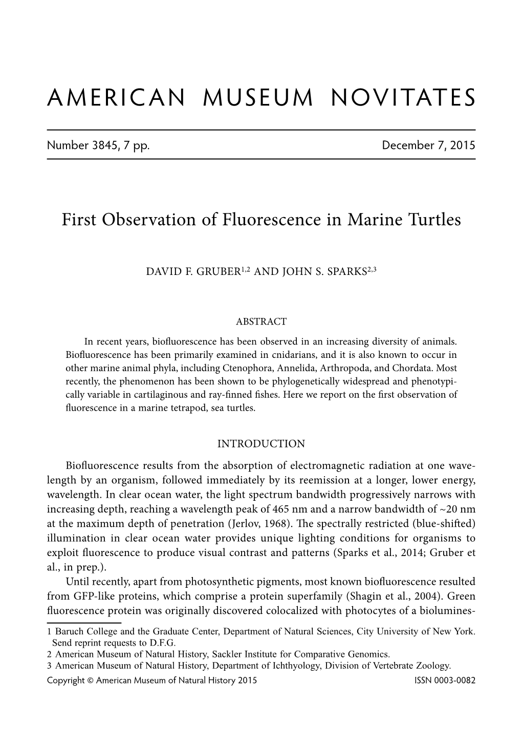 2015 First Observation of Fluorescence in Marine Turtles.Pdf