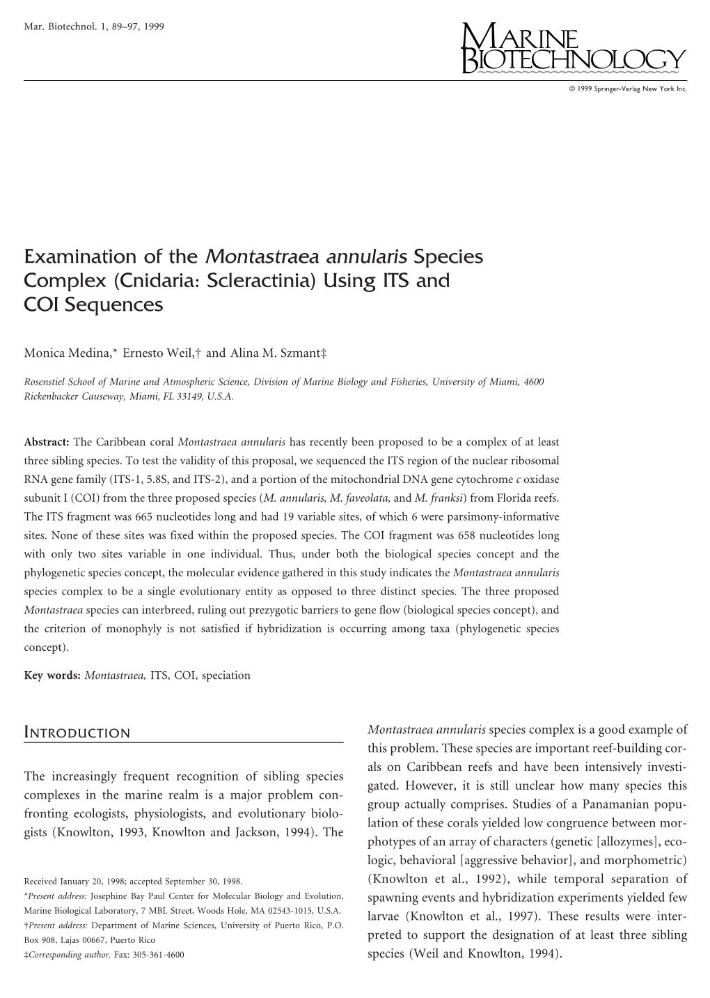 (Cnidaria: Scleractinia) Using ITS and COI Sequences