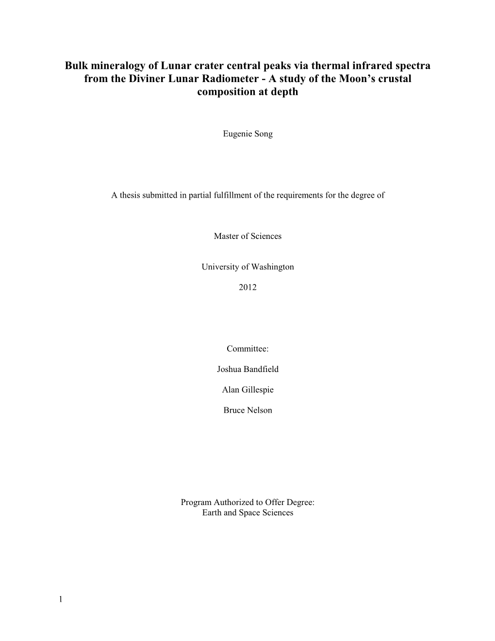 Bulk Mineralogy of Lunar Crater Central Peaks Via Thermal Infrared Spectra from the Diviner Lunar Radiometer - a Study of the Moon’S Crustal Composition at Depth