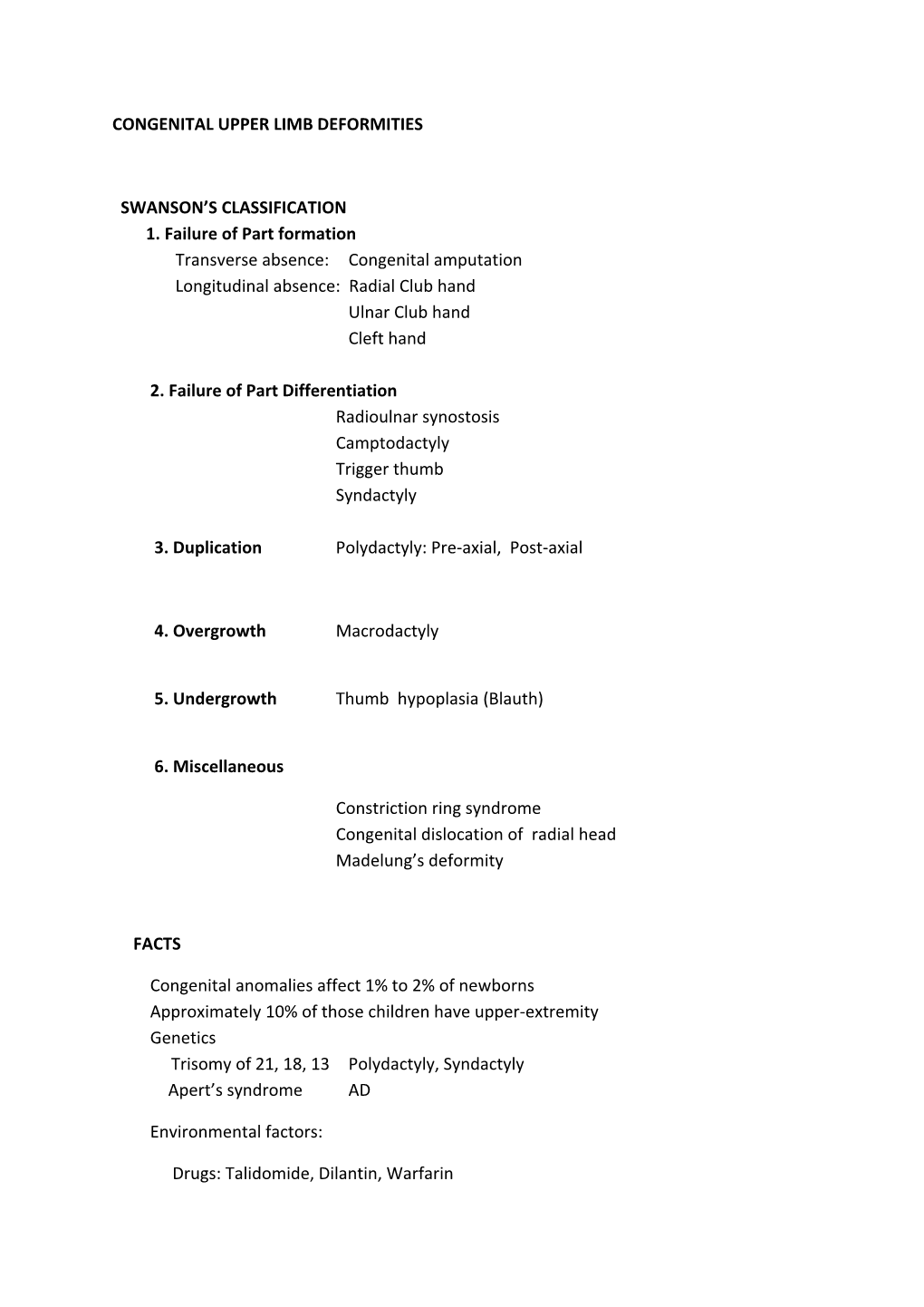 Congenital Upper Limb Deformities Swanson's