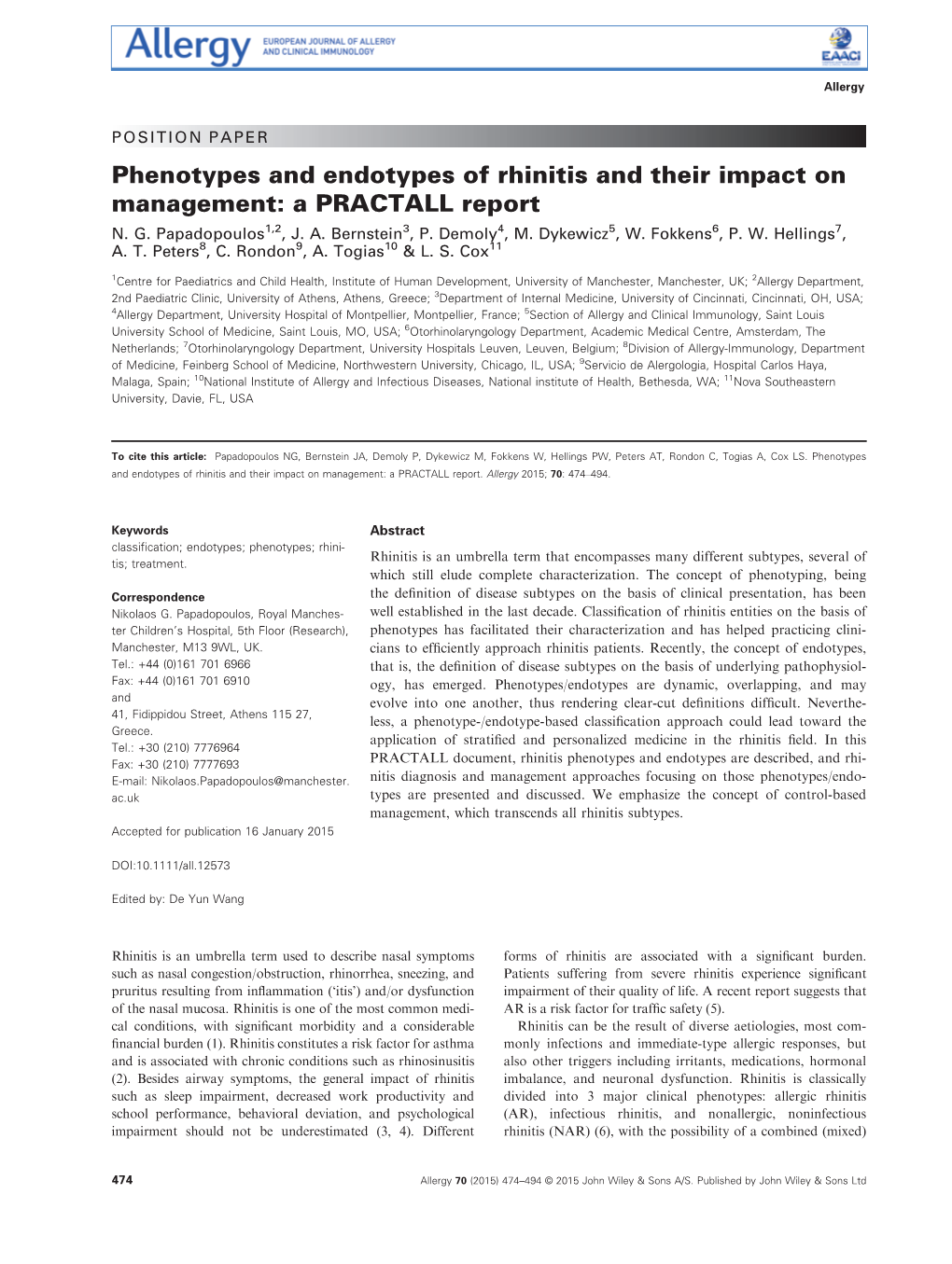 Phenotypes and Endotypes of Rhinitis and Their Impact on Management: a PRACTALL Report N