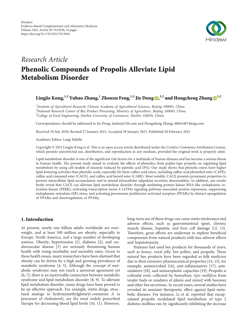 Phenolic Compounds of Propolis Alleviate Lipid Metabolism Disorder