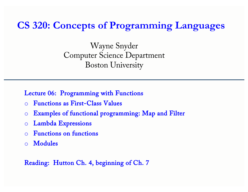 Lecture06-- Firstclassfuncs,Lambda,HO