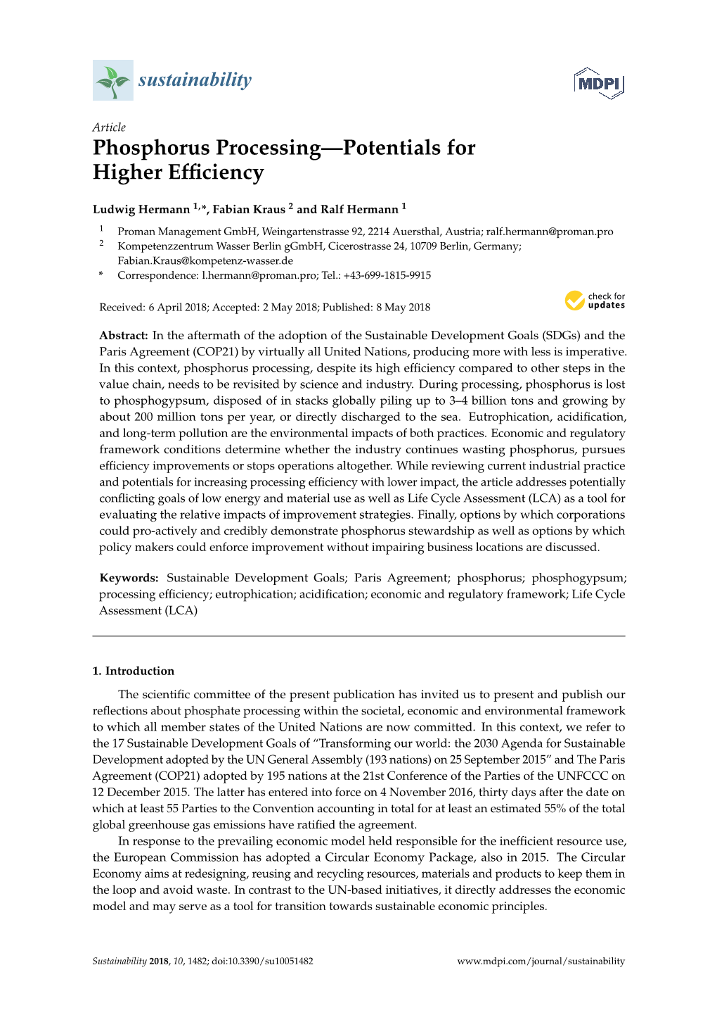 Phosphorus Processing—Potentials for Higher Efficiency