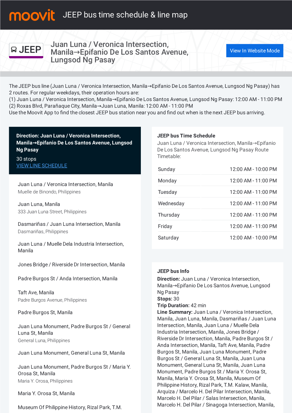 JEEP Bus Time Schedule & Line Route