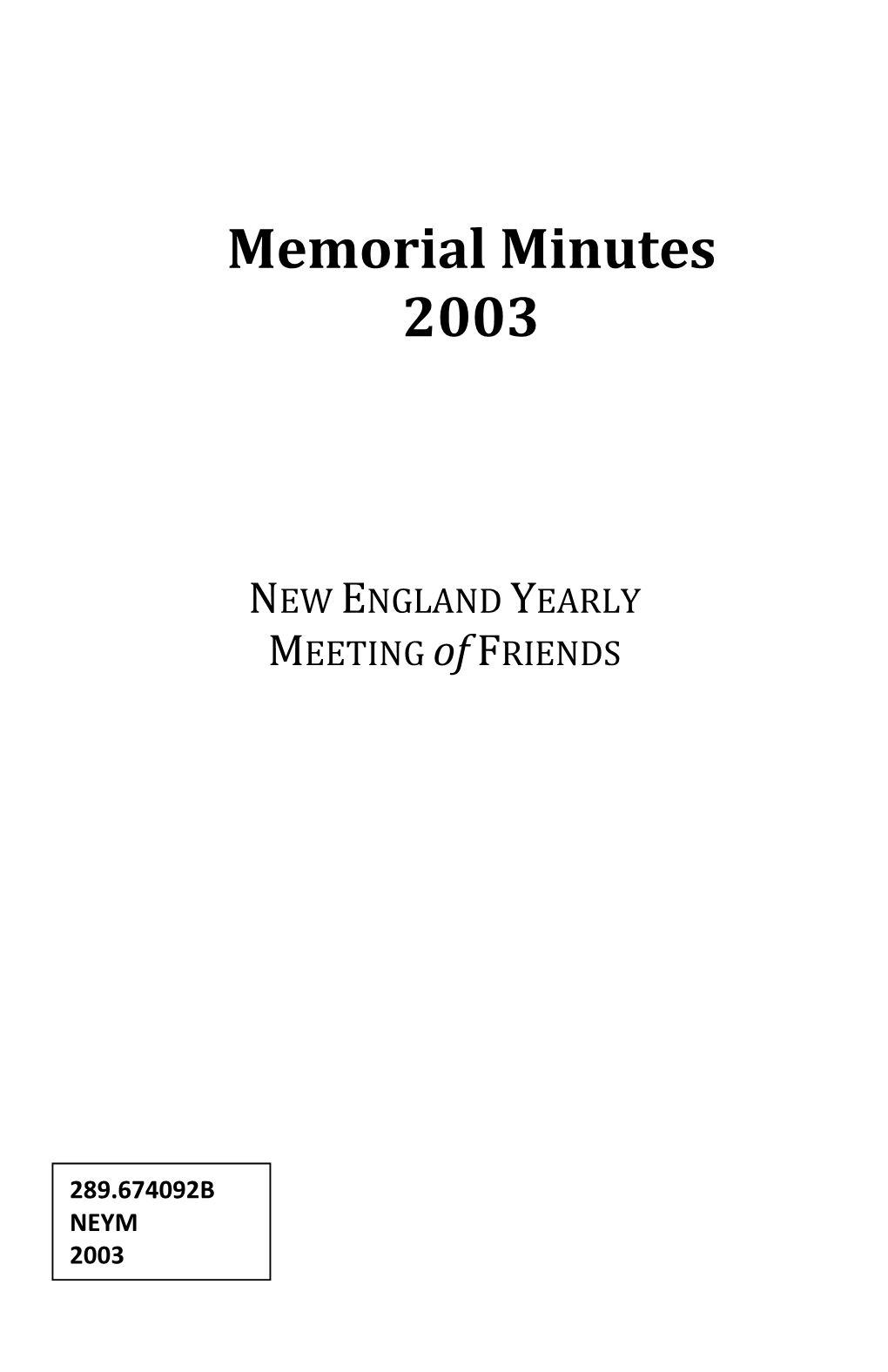 Memorial Minutes 2003