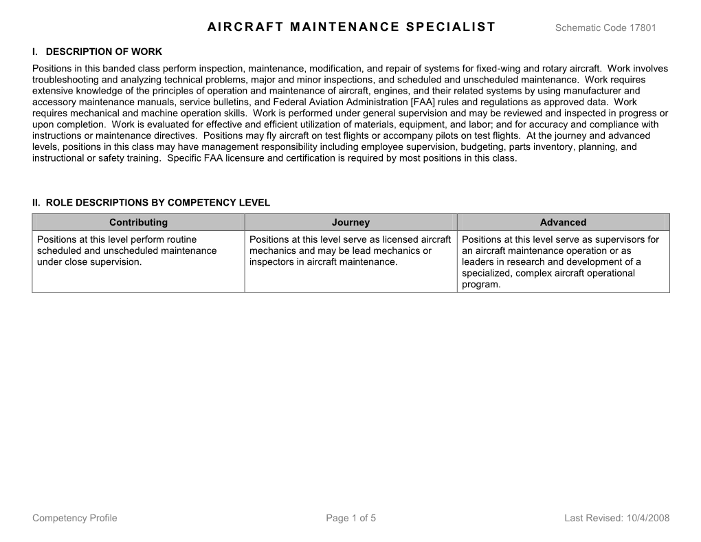 AIRCRAFT MAINTENANCE SPECIALIST Schematic Code 17801