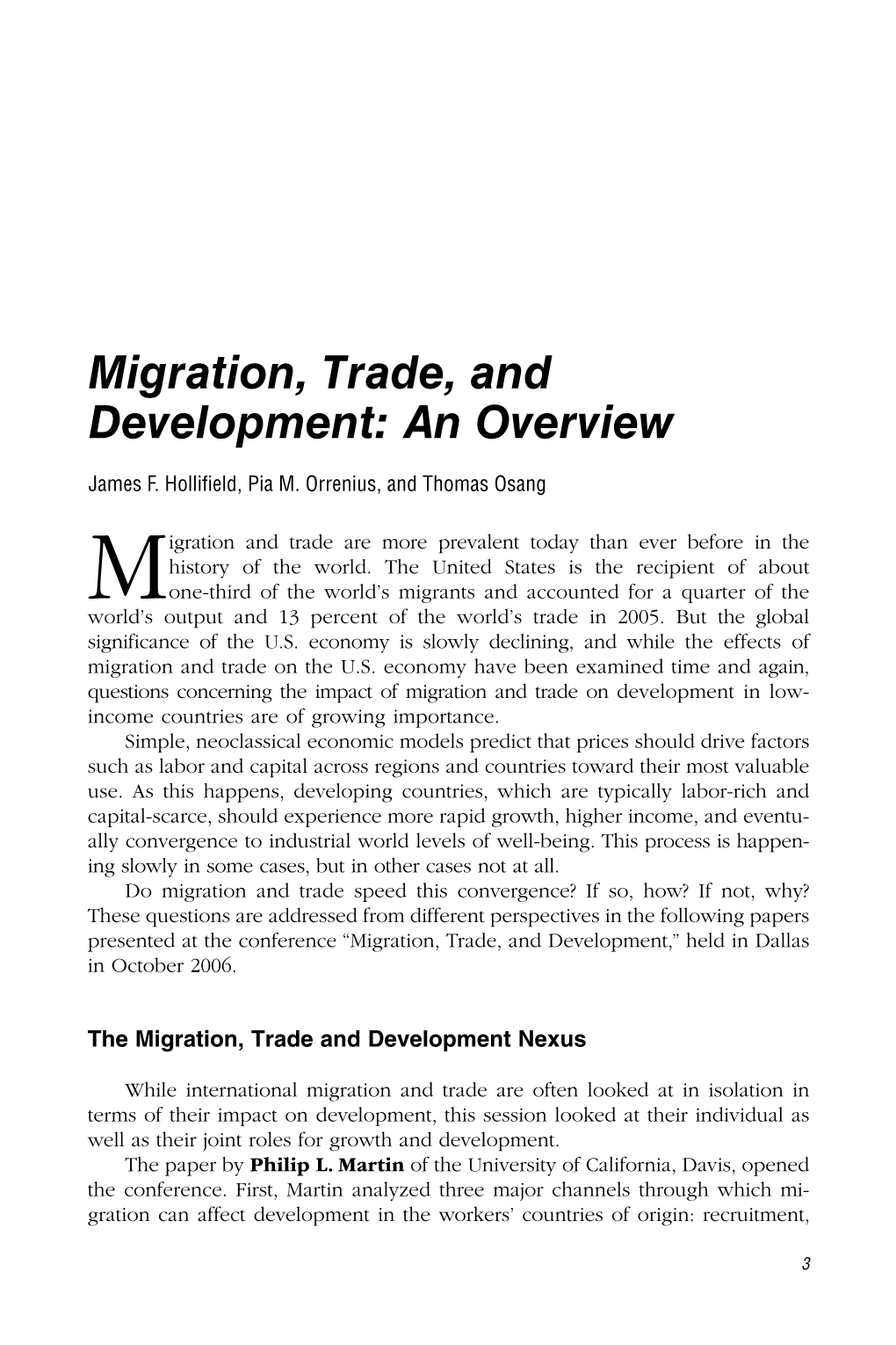 Migration, Trade, and Development: an Overview