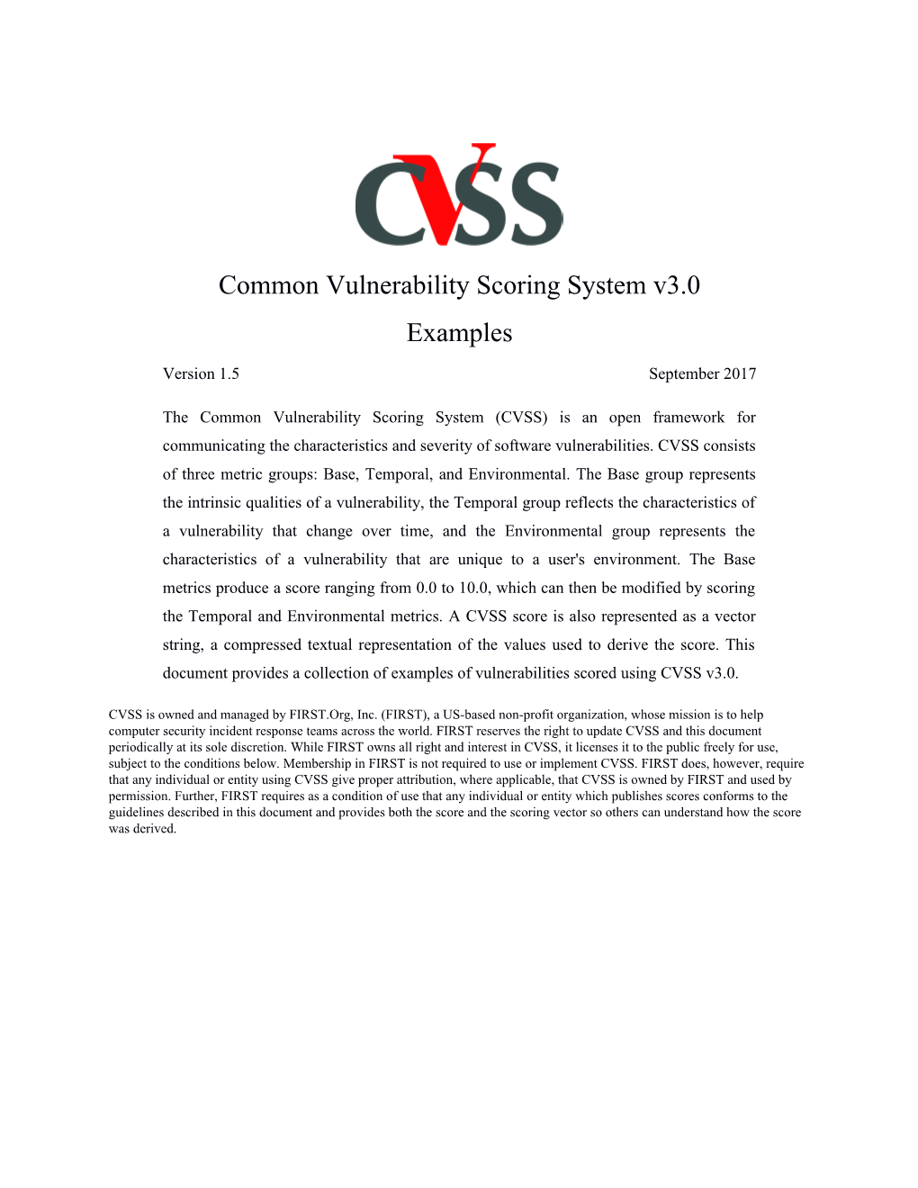 Common Vulnerability Scoring System V3.0 Examples