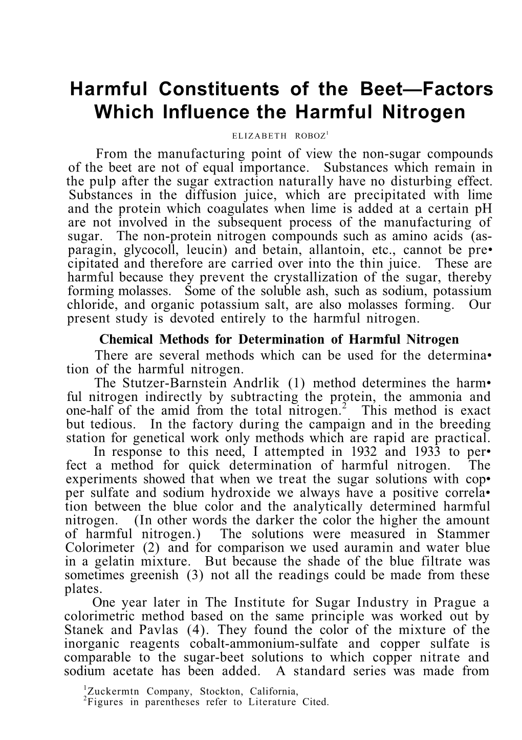 Harmful Constituents of the Beet—Factors Which Influence the Harmful Nitrogen