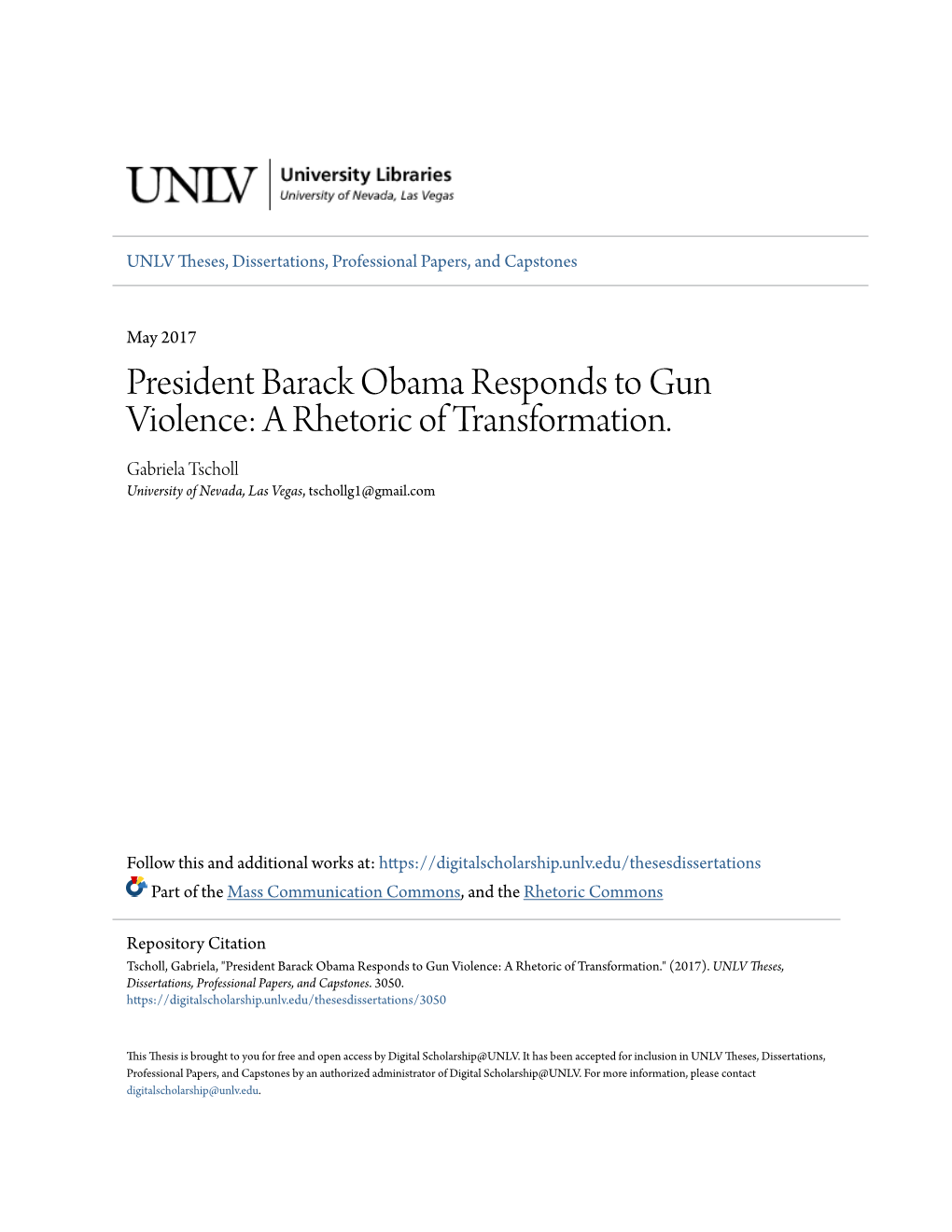 President Barack Obama Responds to Gun Violence: a Rhetoric of Transformation