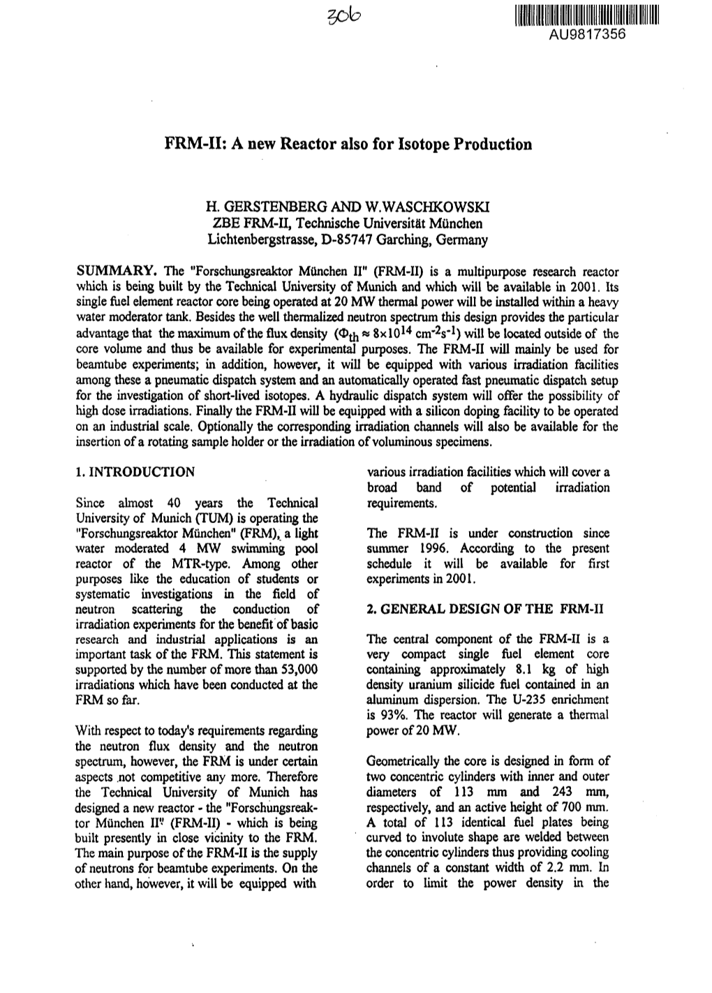 FRM-II: a New Reactor Also for Isotope Production