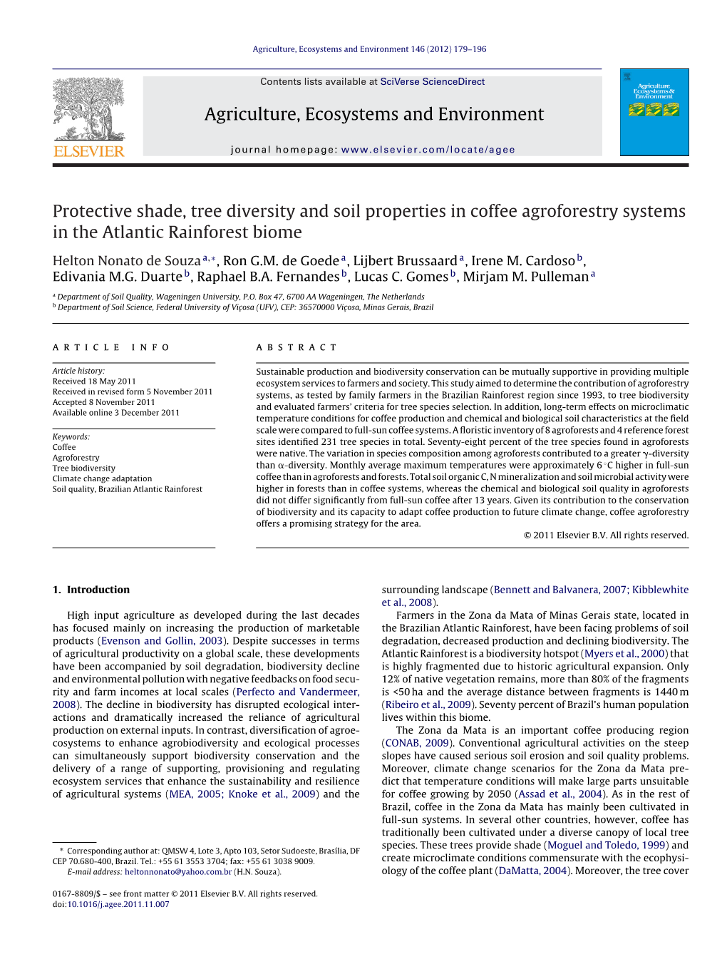 Protective Shade, Tree Diversity and Soil Properties in Coffee Agroforestry Systems