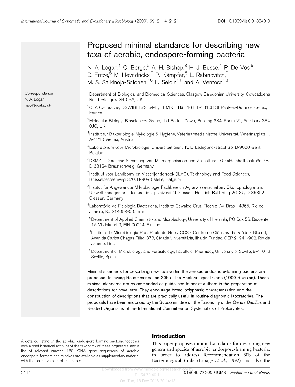 Proposed Minimal Standards for Describing New Taxa of Aerobic, Endospore-Forming Bacteria