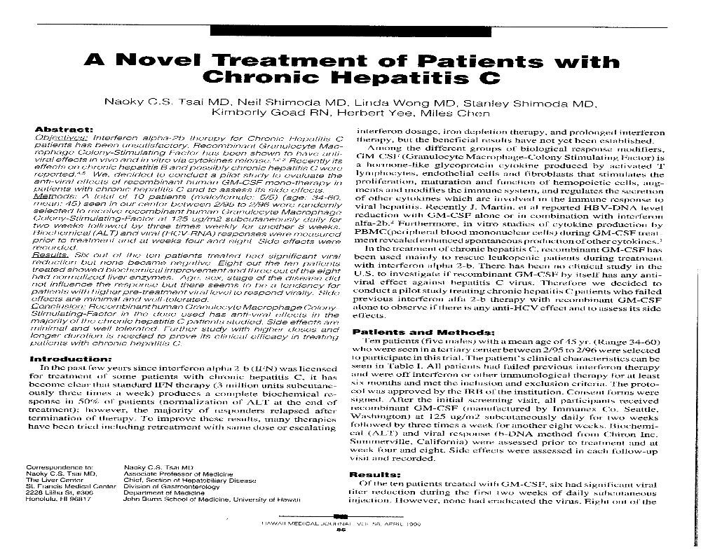 A Novel Treatment of Patients with Chronic Hepatitis C